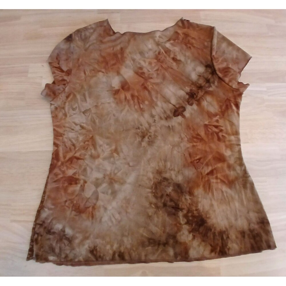 Notations Women's Patchwork Top Textured Floral Short Sleeve Boho Asymmetrical - Picture 6 of 10
